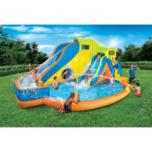 Banzai Pipeline Twist Children's Outdoor Inflatable Water Park, Slides and Cannons