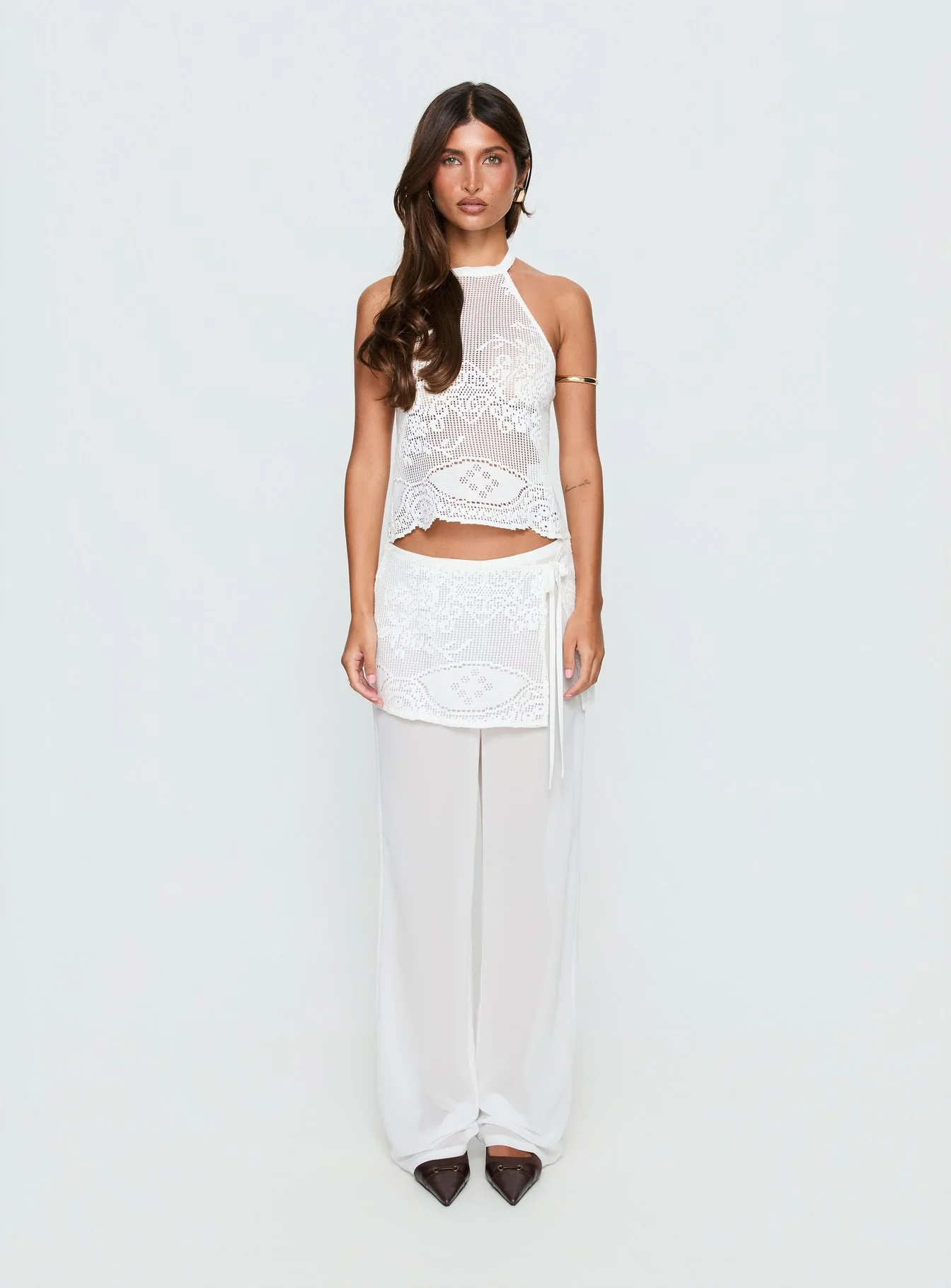 Claudie Lace Halter Neck Top White