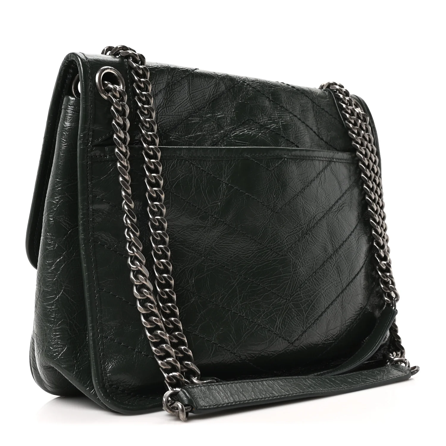 Crinkled Calfskin Matelasse Monogram Medium Niki Chain Satchel Dark Green - Top Club