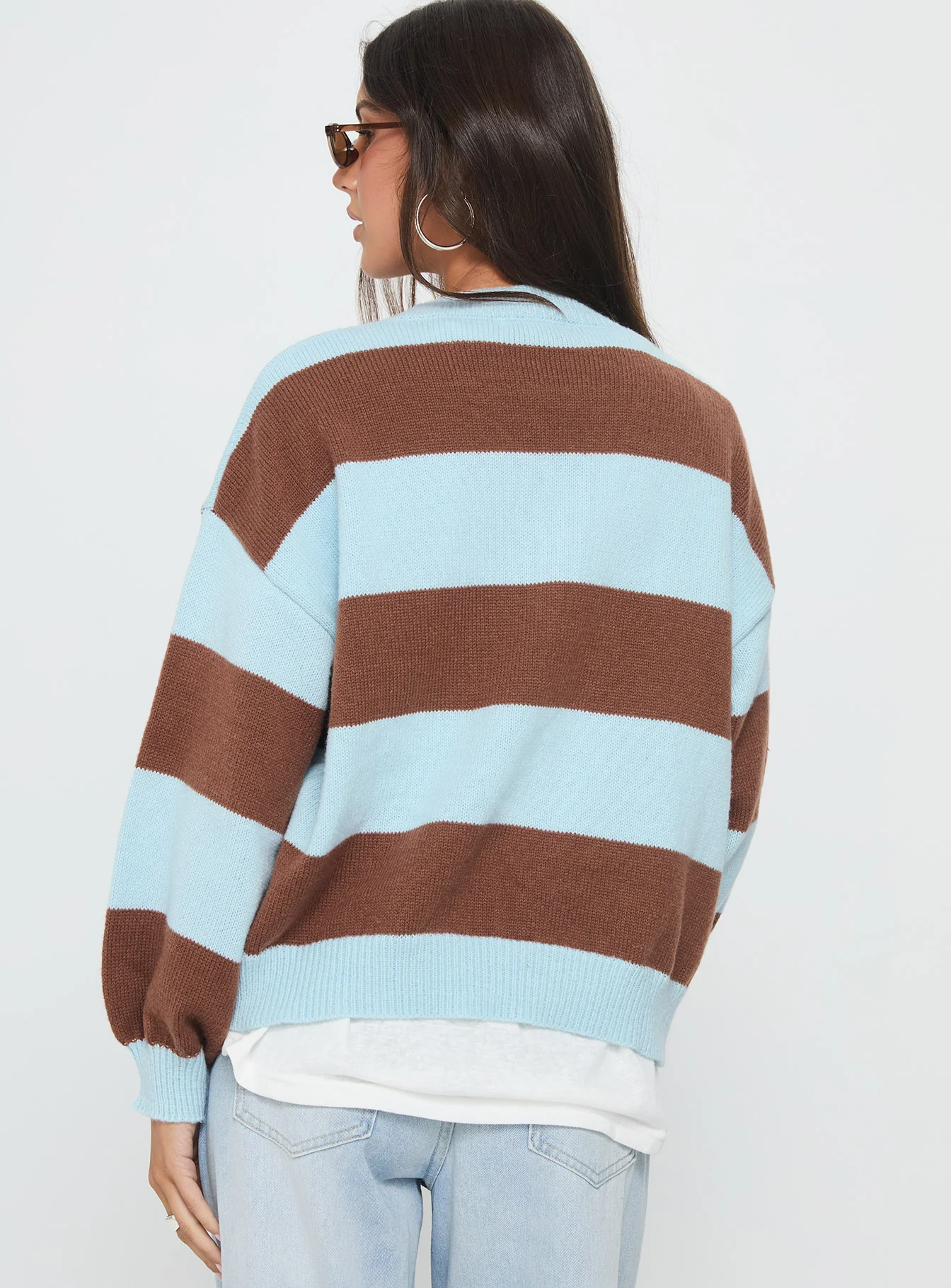Ardentia Crew Neck Knit Sweater Aqua Stripe