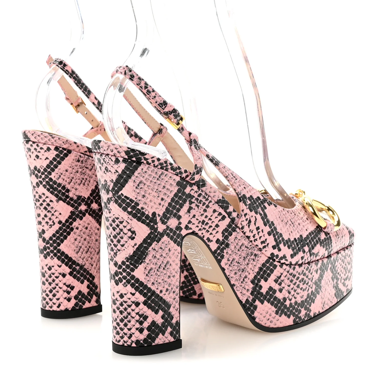 Calfskin Python Print Horsebit Platform 35/120mm Slingback Pumps 35 Wild Rose - Top Club