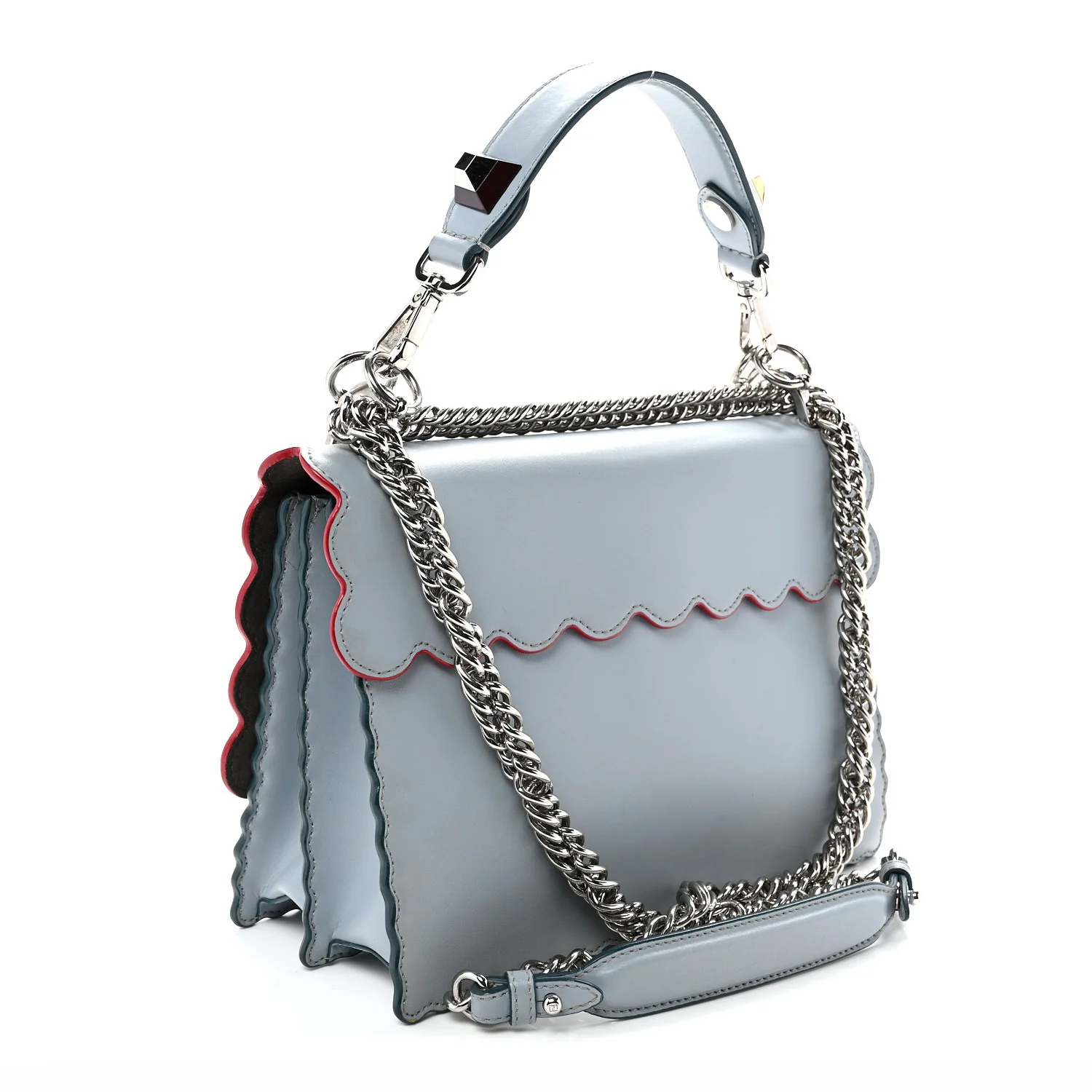 Vitello Liberty Lucido Flowerland Scalloped Studded Kan I Shoulder Bag Azzurro Polvere Multicolor - Top Club