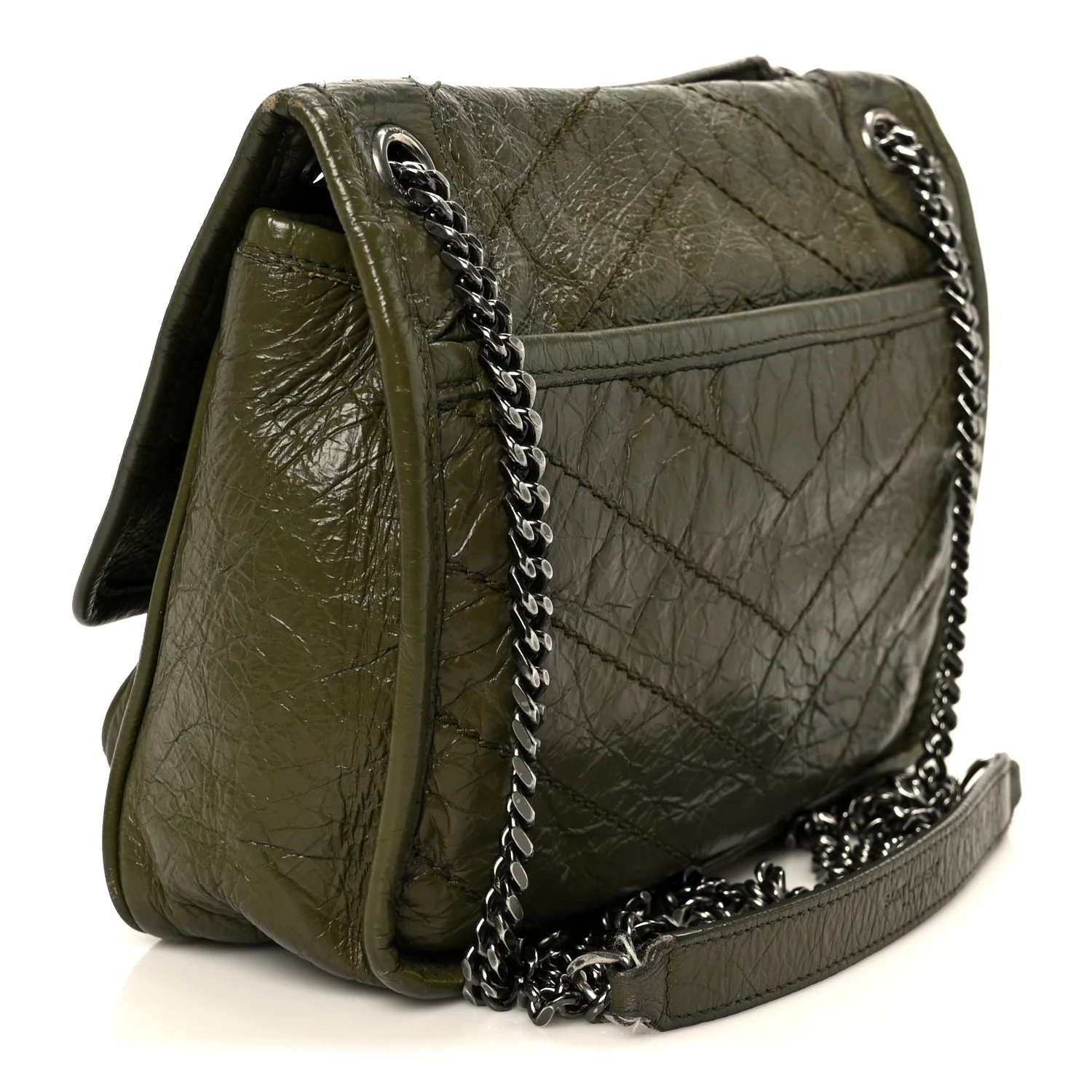 Crinkled Lambskin Matelasse Monogram Baby Niki Chain Satchel Seawood - Top Club