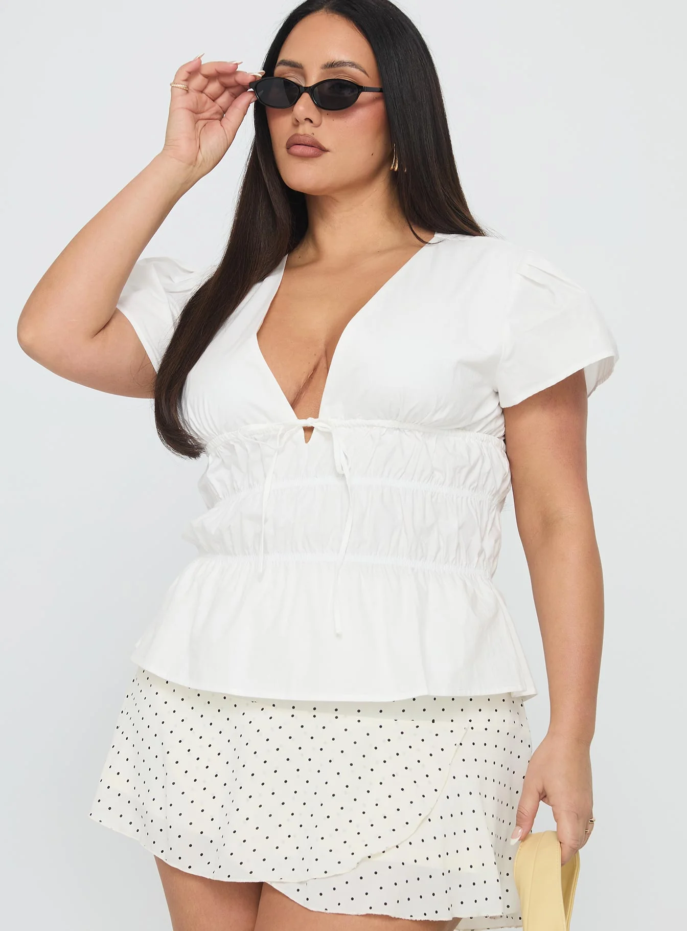 Paramour Ruched Short Sleeve Top White Curve