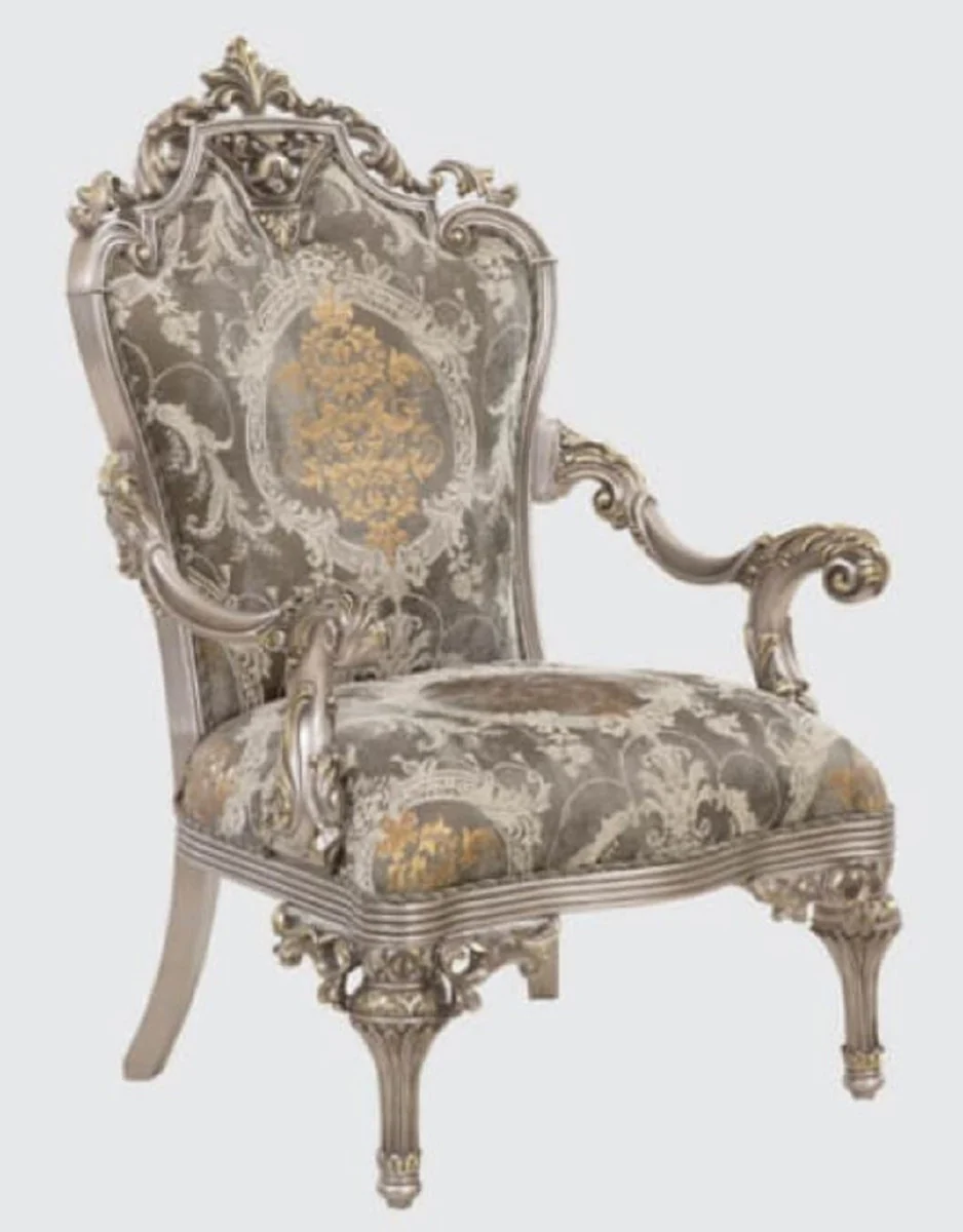 Luxury Baroque Living Room Set Gray / Silver / Gold - 2 Sofas & 2 Armchairs & 1 Coffee Table & 2 Side Tables - Handcrafted Living Room Furniture in Baroque Style - Noble & Magnificent