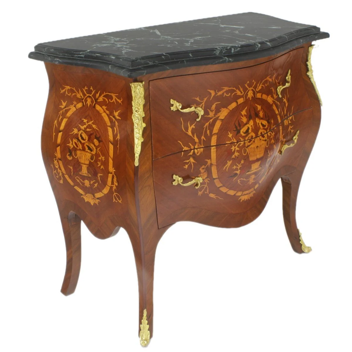 Baroque chest of drawers brown / gold / black 95 x 45 x H. 85 cm - Handcrafted solid wood chest of drawers with 2 drawers and marble top - Baroque furniture