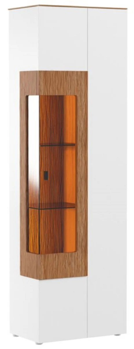 Corner display cabinet white / brown 65.4 x 40 x H. 202 cm - Modern illuminated solid wood display cabinet - Living room cabinet - Living room furniture