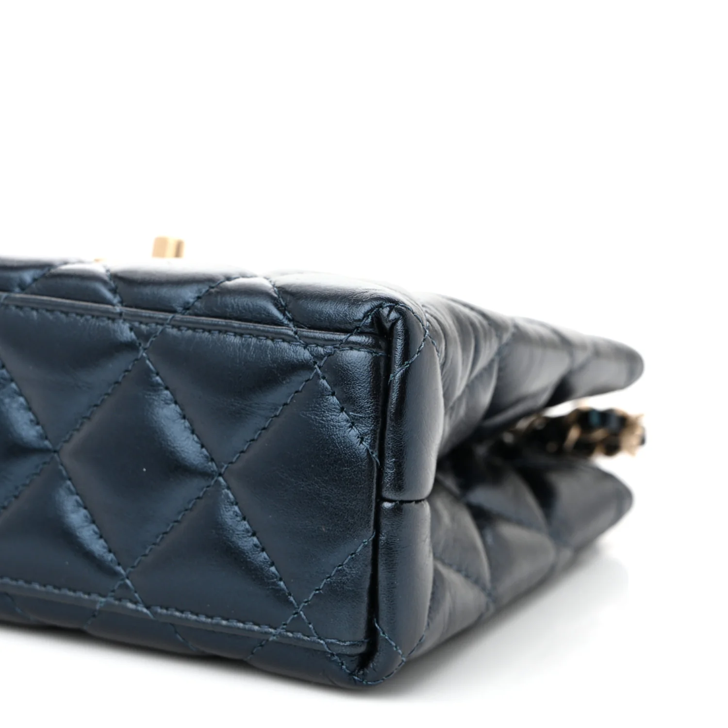 Metallic Aged Calfskin Quilted Nano Kelly Shopper Navy - Top Club