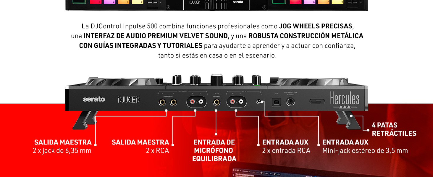 Diagrama de especificaciones técnicas con fondo rojo que muestra varias medidas y especificaciones para un dispositivo o sistema electrónico.