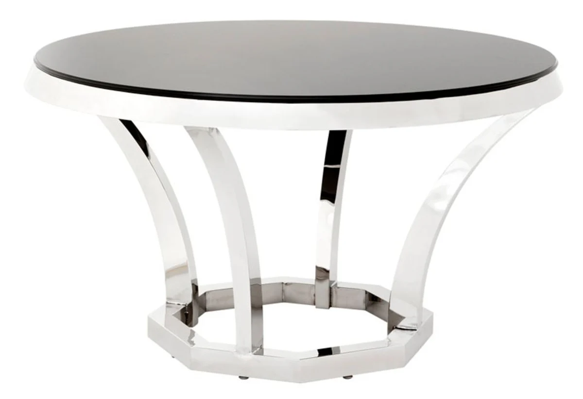 Luxury stainless steel dining table with black glass 130 x H. 75 cm - designer table