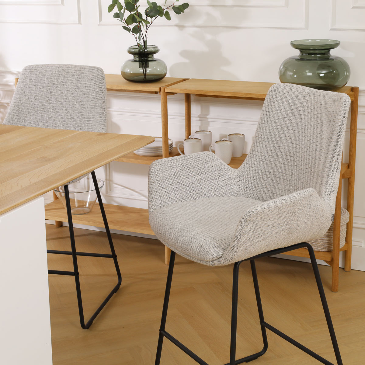 Barkruk Nino-Eef grijs beige gemêleerd - zwart - 75 cm