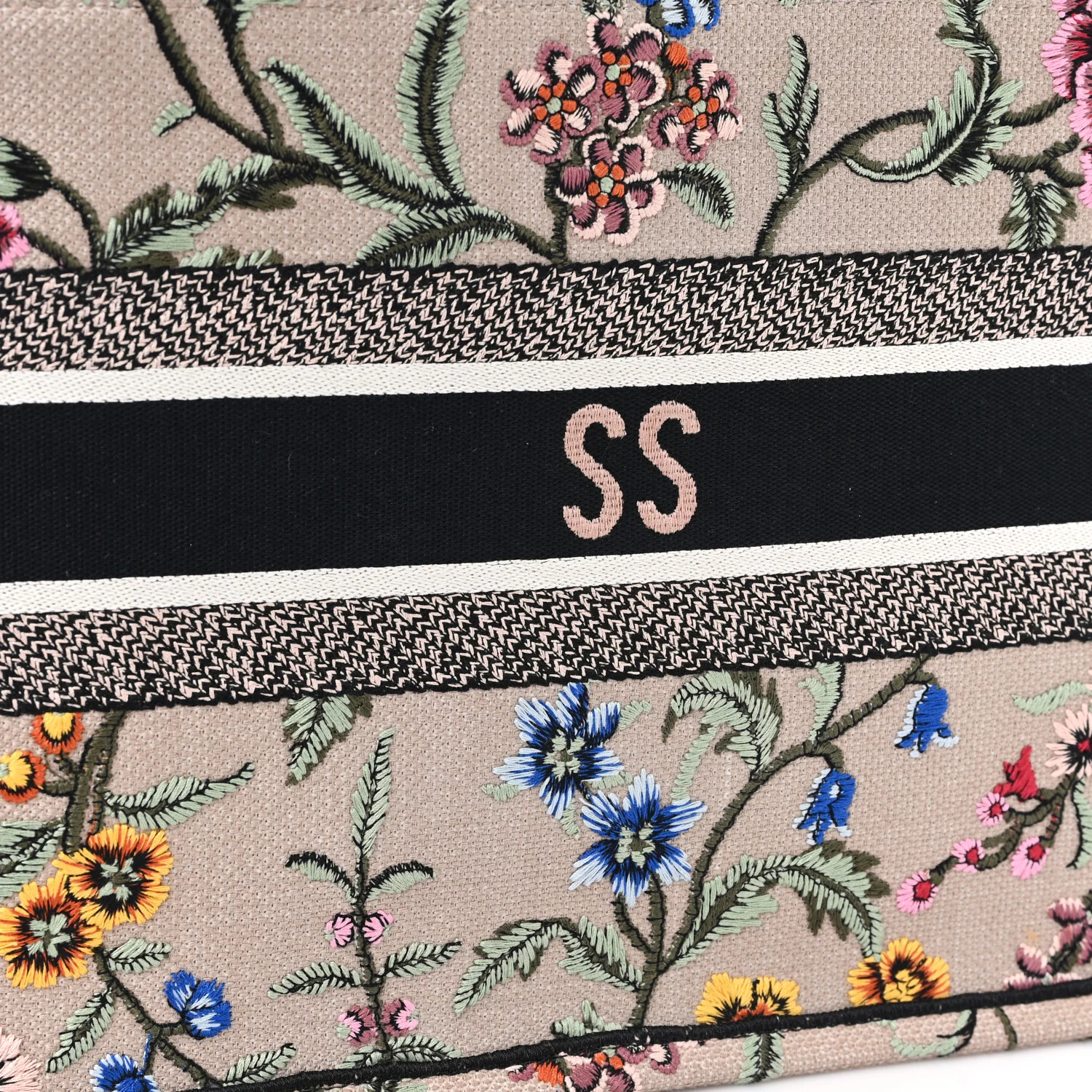 Canvas Embroidered Petites Fleurs Medium Book Tote Rose Multicolor - Top Club