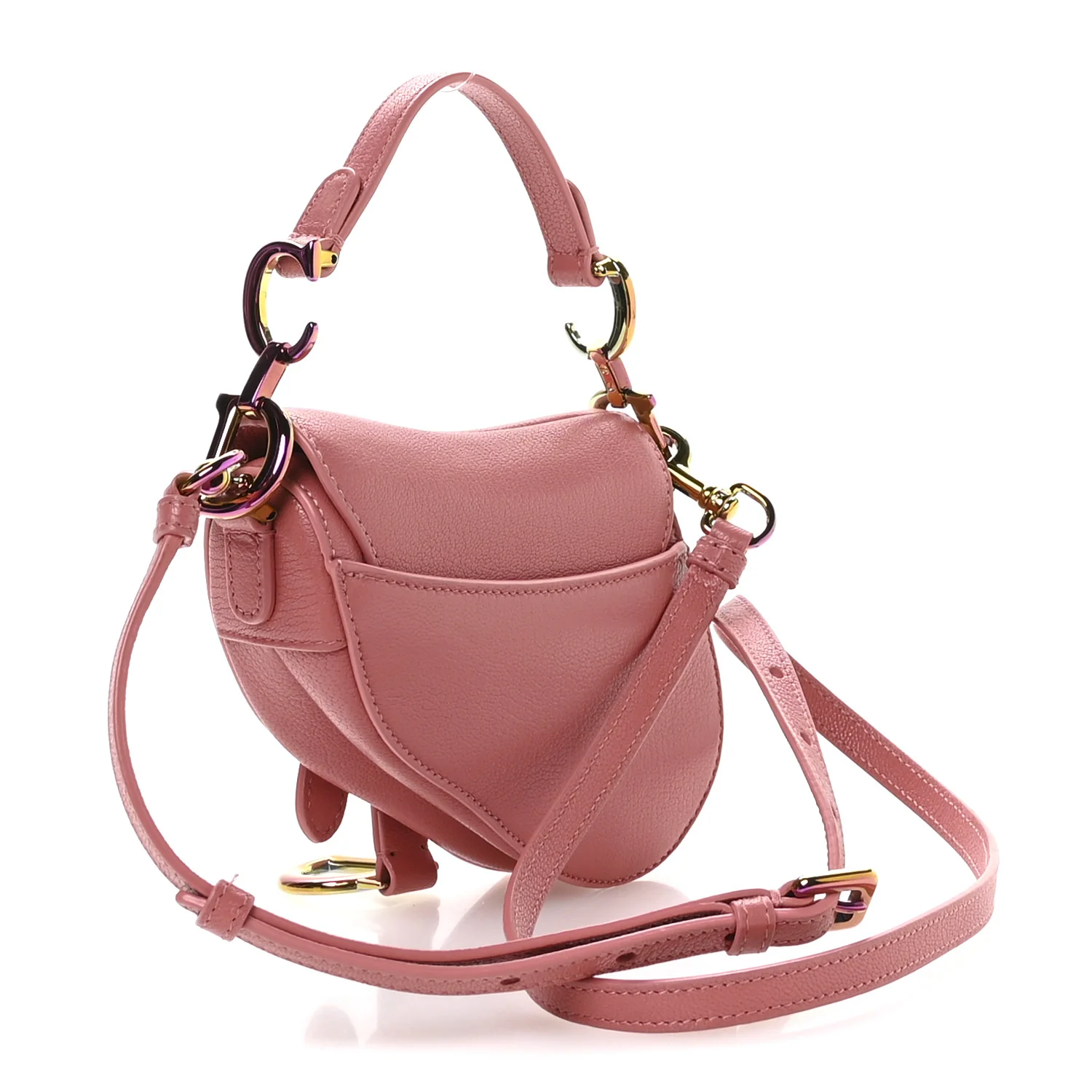 Goatskin Micro Saddle Bag With Strap Coral Powder - Top Club