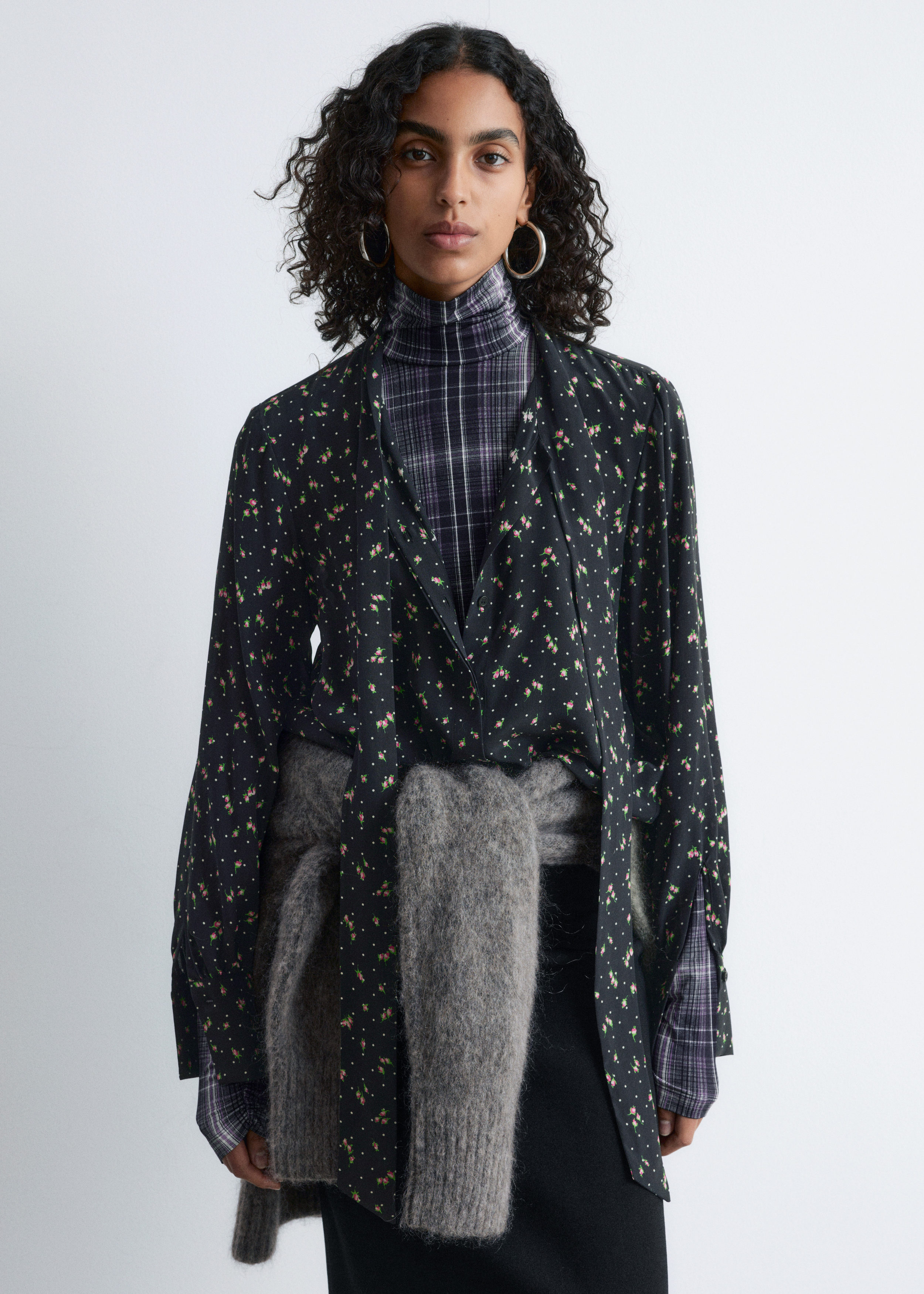 & Other Stories TIE-NECK SILK BLOUSE