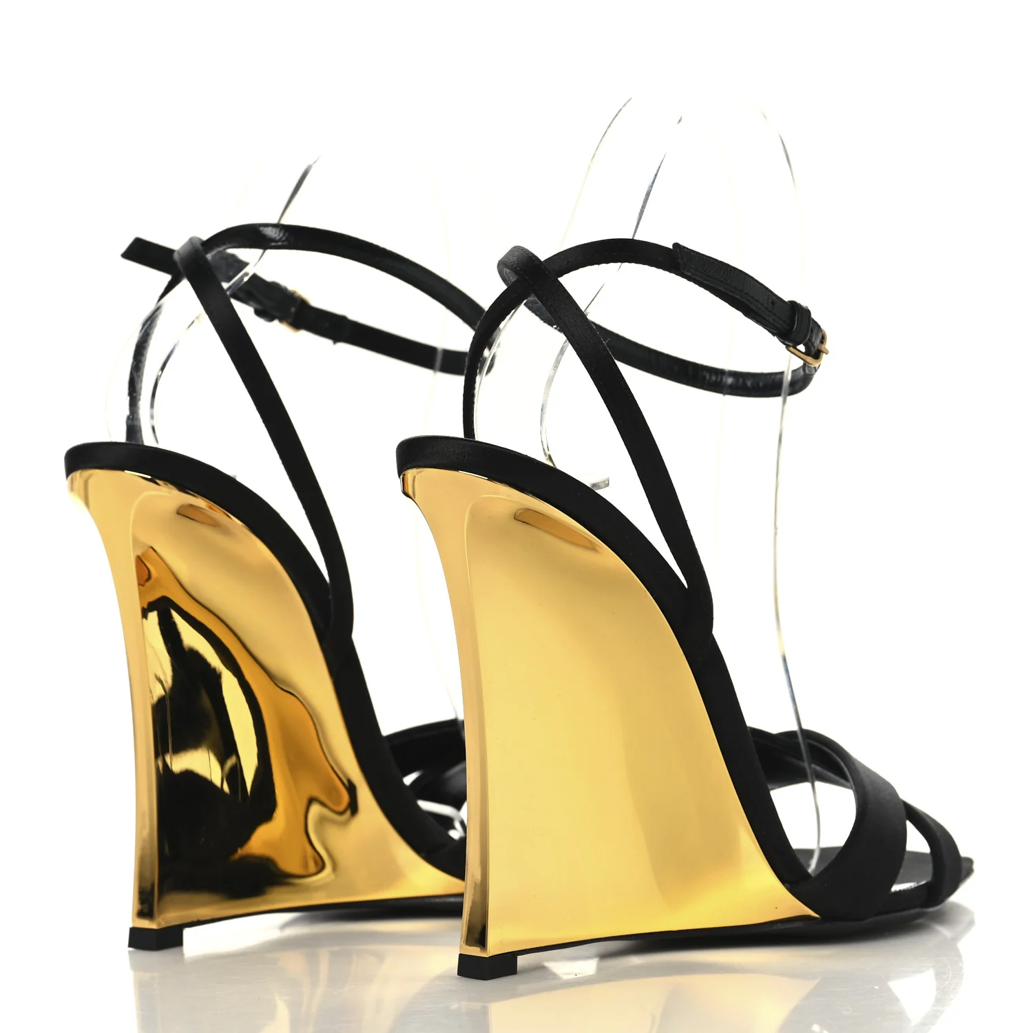 Crepe Satin Lucienne 110 Wedge Sandals 38.5 Black - Top Club