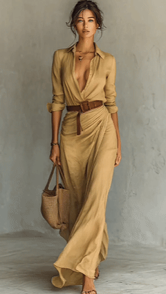 Women's Long-Sleeve Lapel Button-Front Belted Maxi Dress - Nordfashionstorm - Women's Clothing, Fashion for You - Nordfashionstorm.com