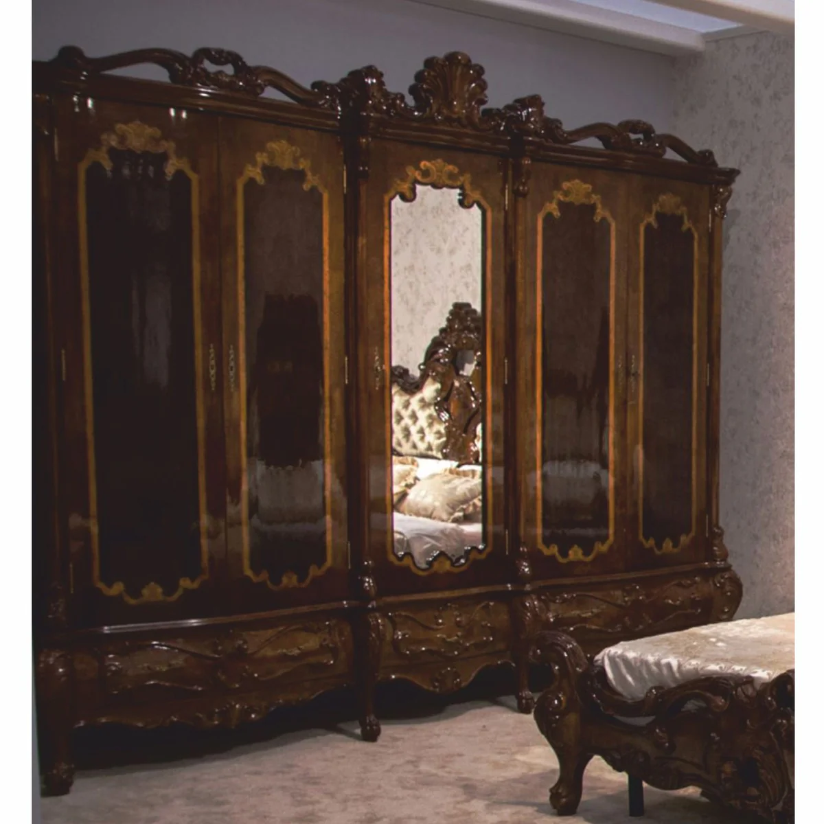 Luxury Baroque Bedroom Cabinet Dark Brown 305 cm - Baroque Furniture