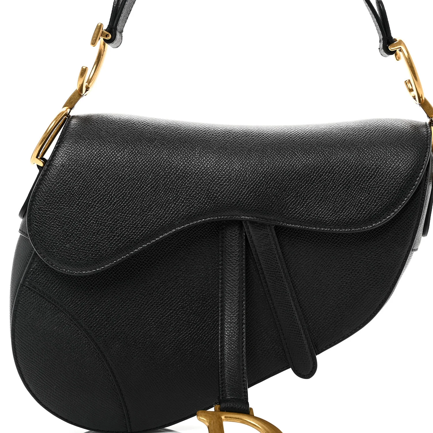 Grained Calfskin Saddle Bag Black - Top Club
