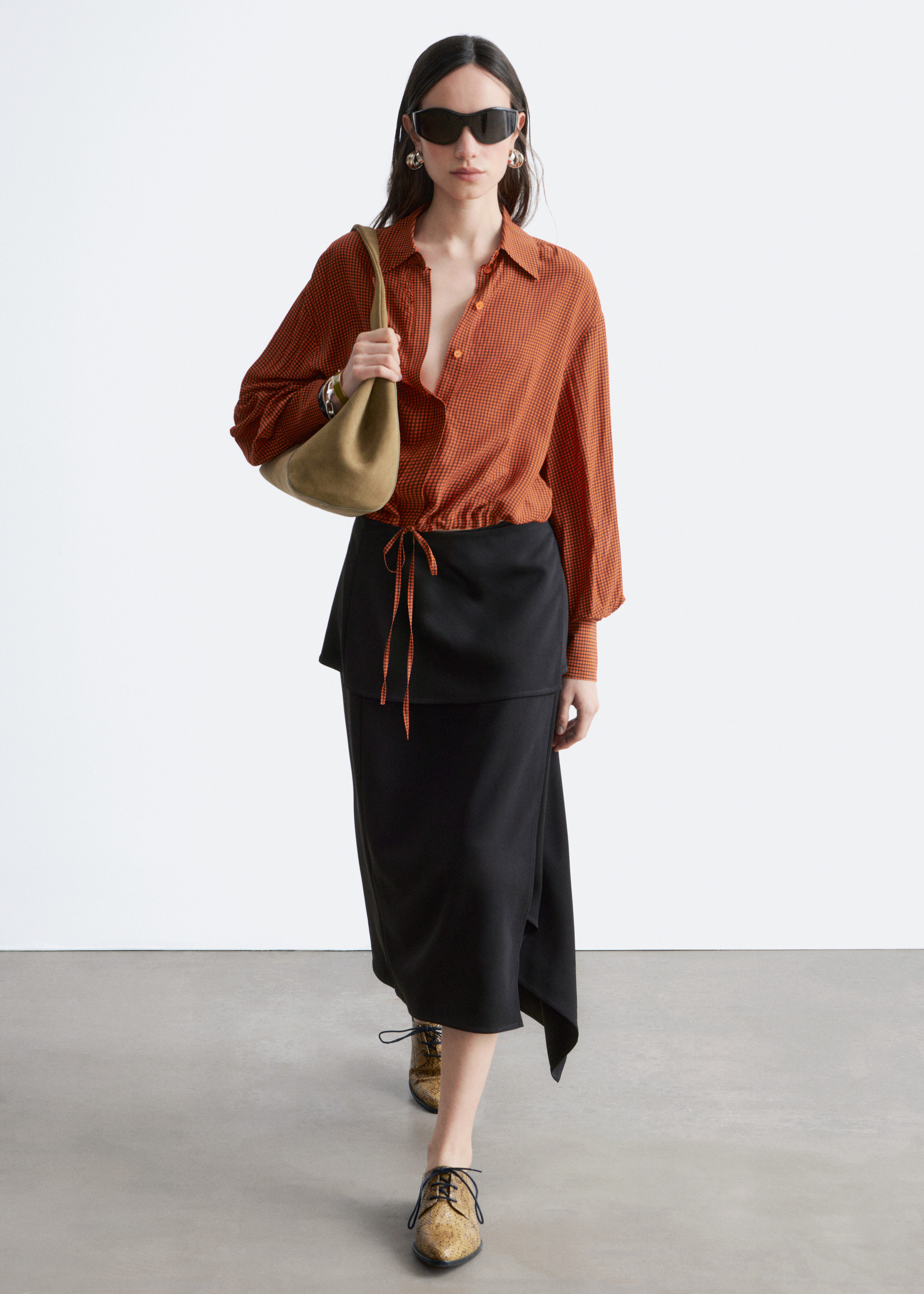 & Other Stories CHECKED DRAWSTRING SHIRT