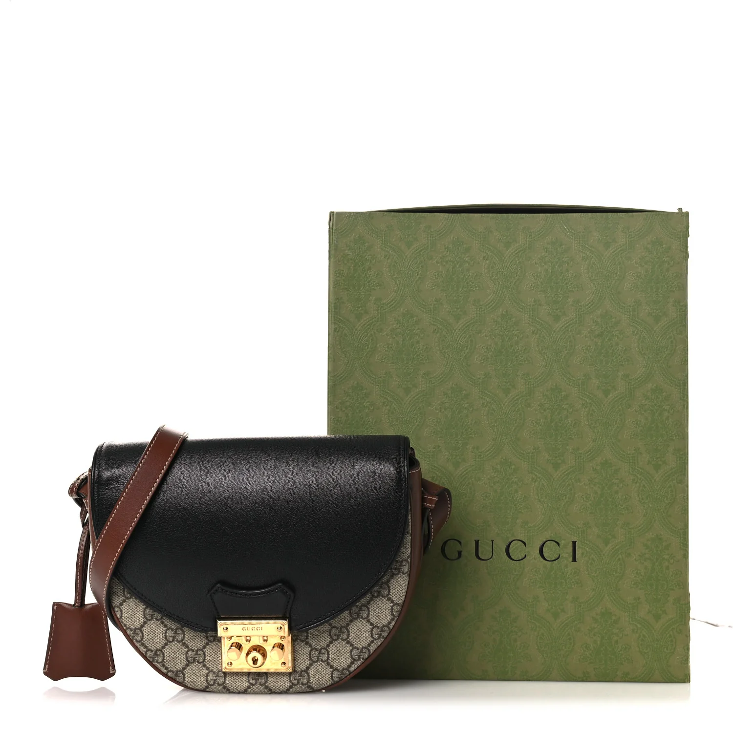 GG Supreme Monogram Calfskin Small Padlock Messenger Shoulder Bag Beige Black Cuir - Top Club