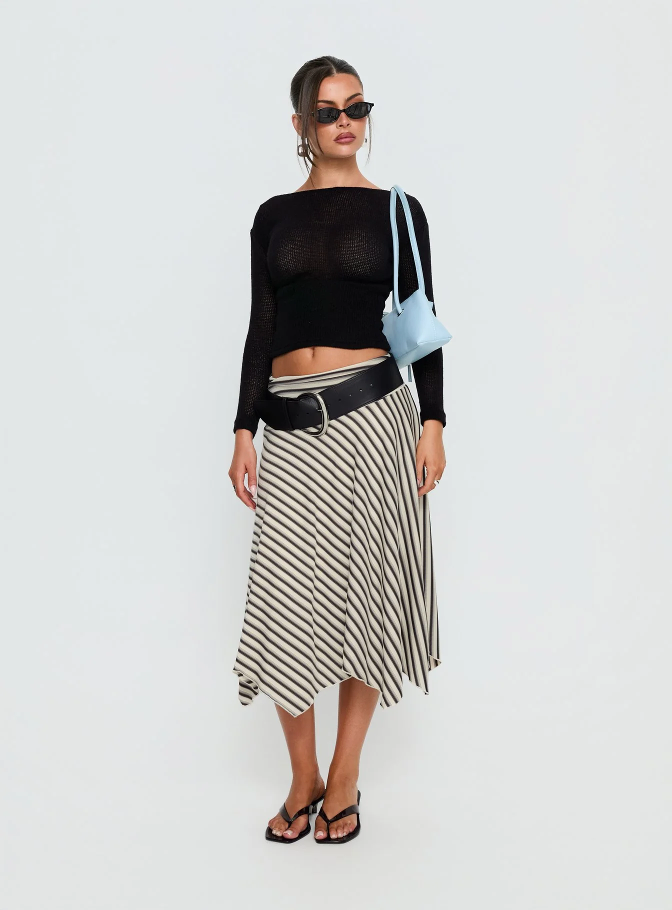 Cobee Asymmetrical Midi Skirt Multi Stripe