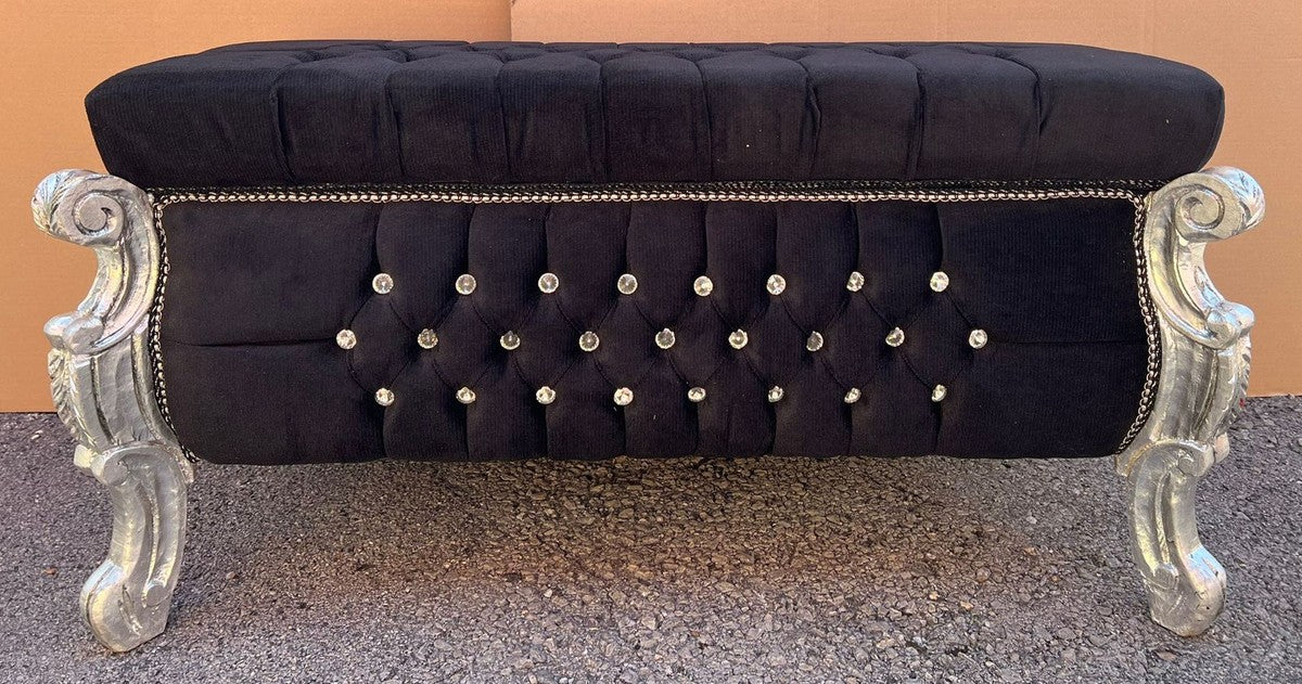 Baroque bench - chest with glittering stones black / silver - Baroque furniture
