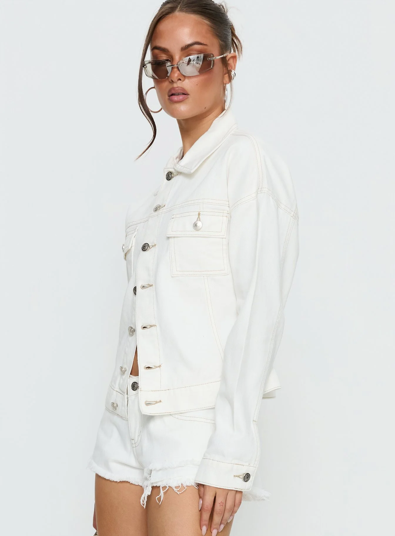 Caresse Cinched Denim Jacket White