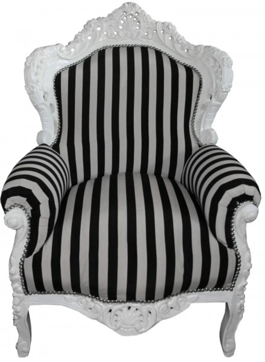 Baroque armchair King black/white stripes / white