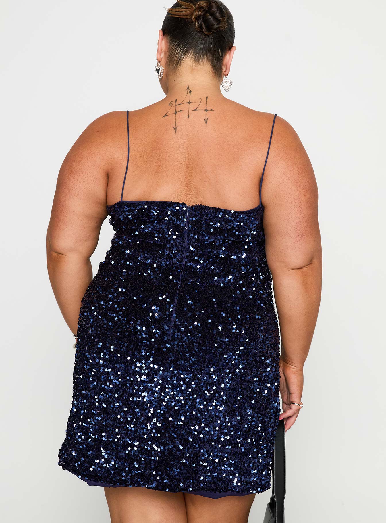 Layney Sequin Mini Dress Navy Curve