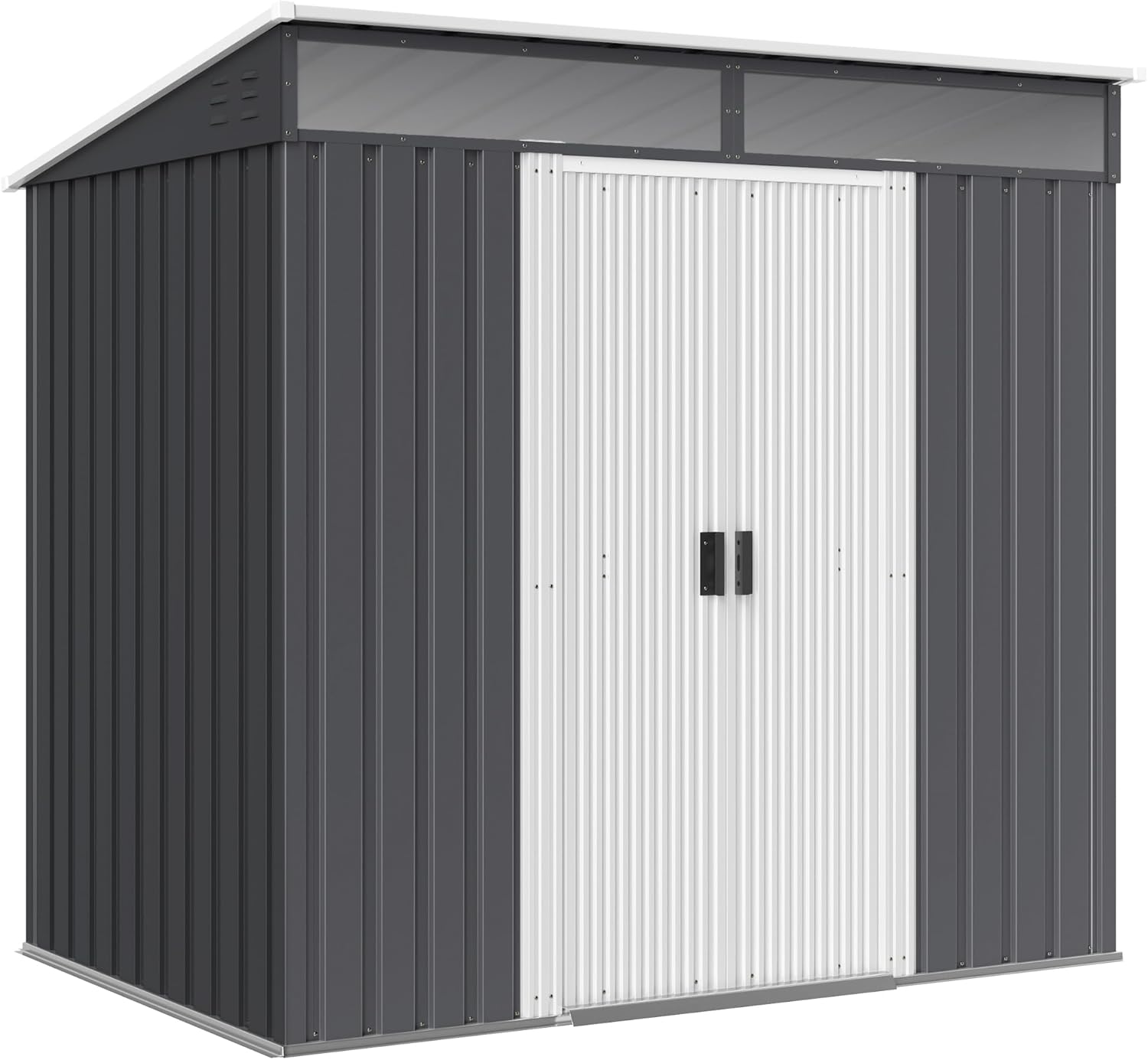 Outsunny Casetta da Giardino Porta Attrezzi in Acciaio 1.2x2x1.8m con Base, Capanno da Giardino con Finestre Trasparente, Serratura, Porta Scorrevole, Tetto Inclinato, 2 Ganci e 2 Prese d'Aria, Grigio