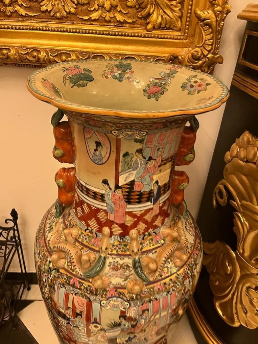 Luxury Baroque decorative vase multicolored Ø 33 x H. 92 cm - Antique Chinese porcelain vase - Chinese luxury Baroque decorative accessories