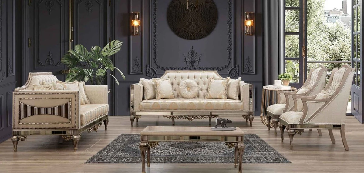 Luxury Baroque Living Room Set - 2 Sofas & 2 Armchairs & 1 Coffee Table - Handcrafted Living Room & Hotel Furniture in Baroque Style - Noble & Magnificent