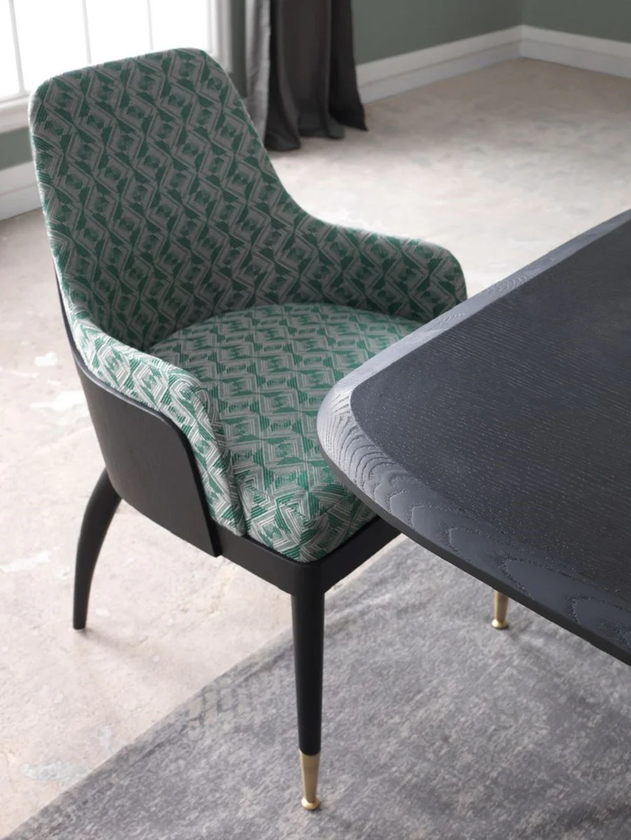 Luxury dining room chair set of 6 with armrests green pattern / black / brass 55 x 59 x H. 88 cm - dining room furniture - restaurant furniture - dining room furnishings - luxury furniture
