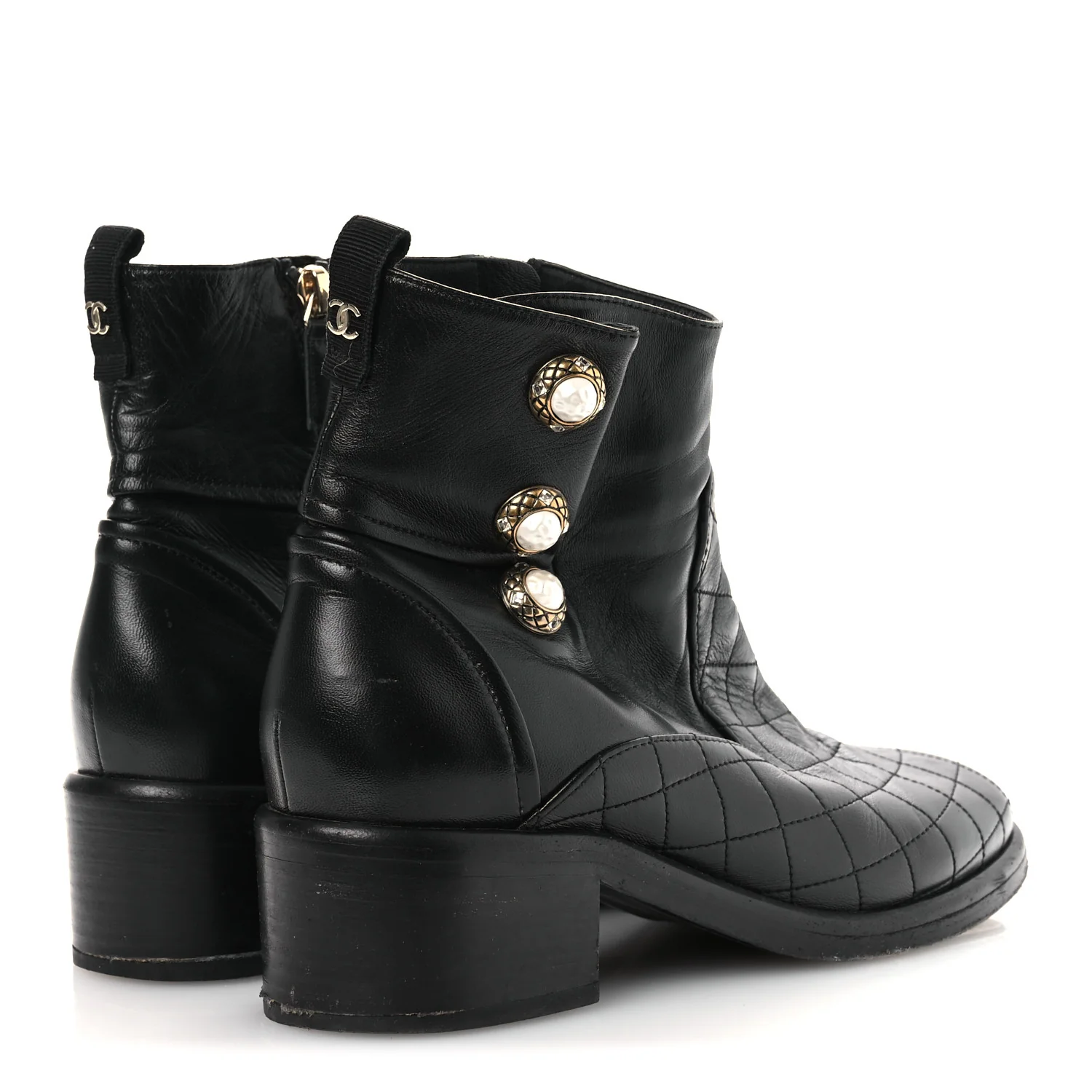 Lambskin Pearl Short Boots 38.5 Black - Top Club