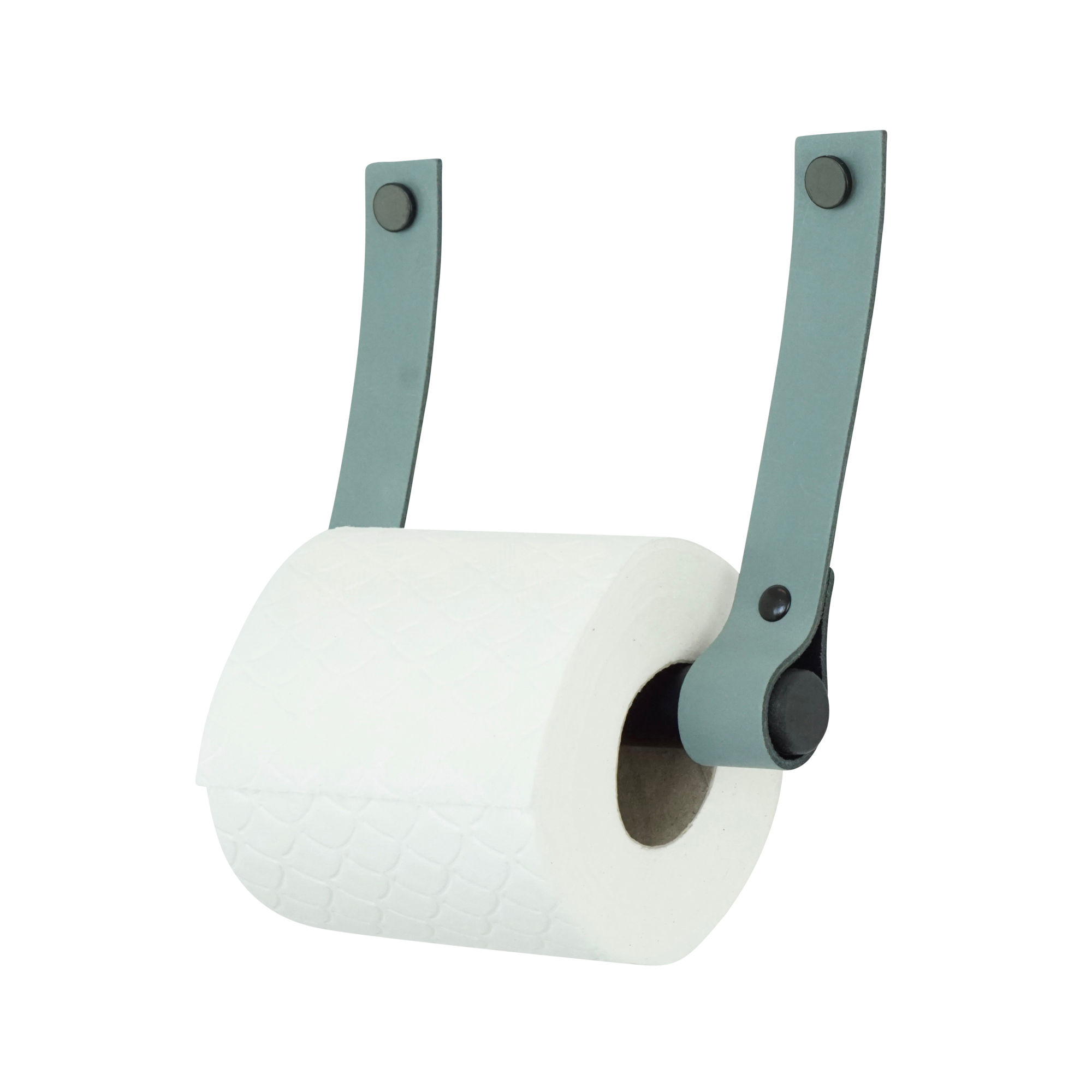 Leren toiletrolhouder (roldrager: zwart metaal) Vaalgroen