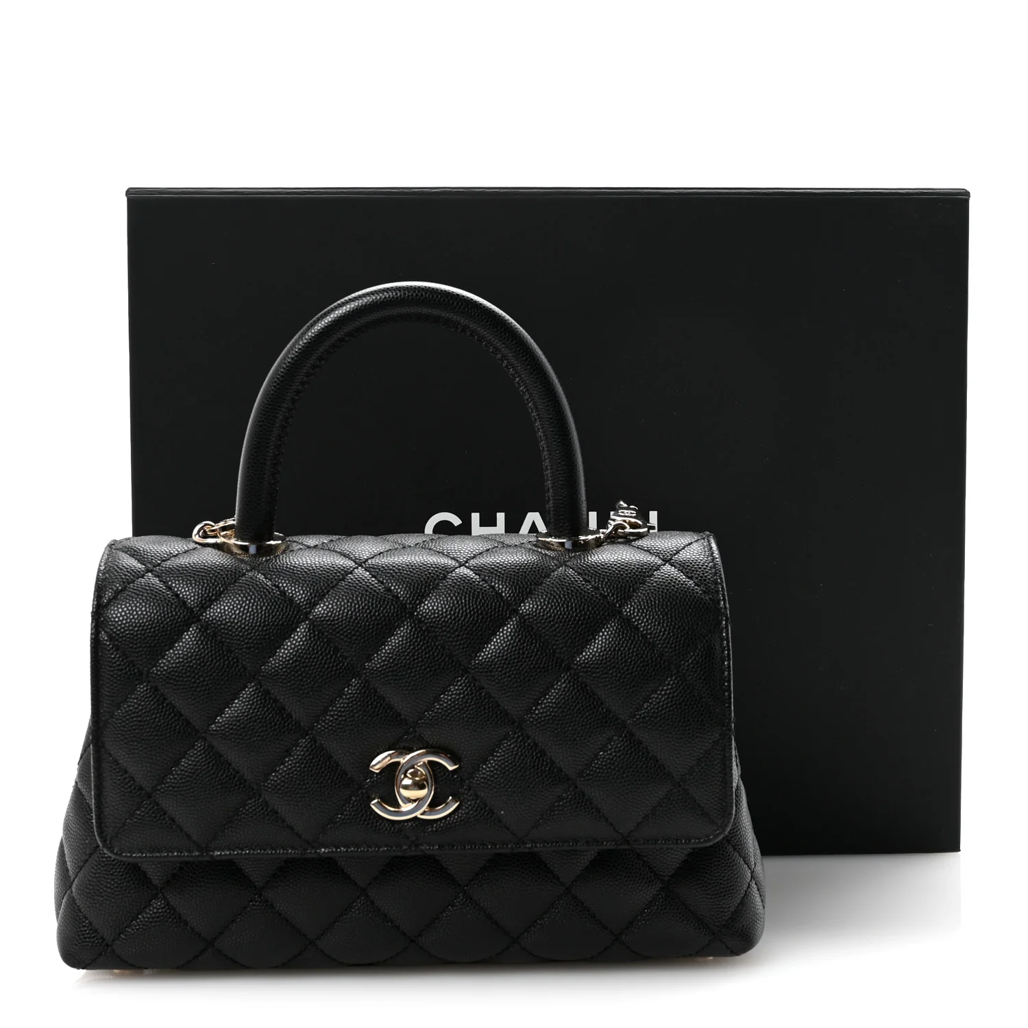 Caviar Quilted Mini Coco Handle Flap Black - Top Club