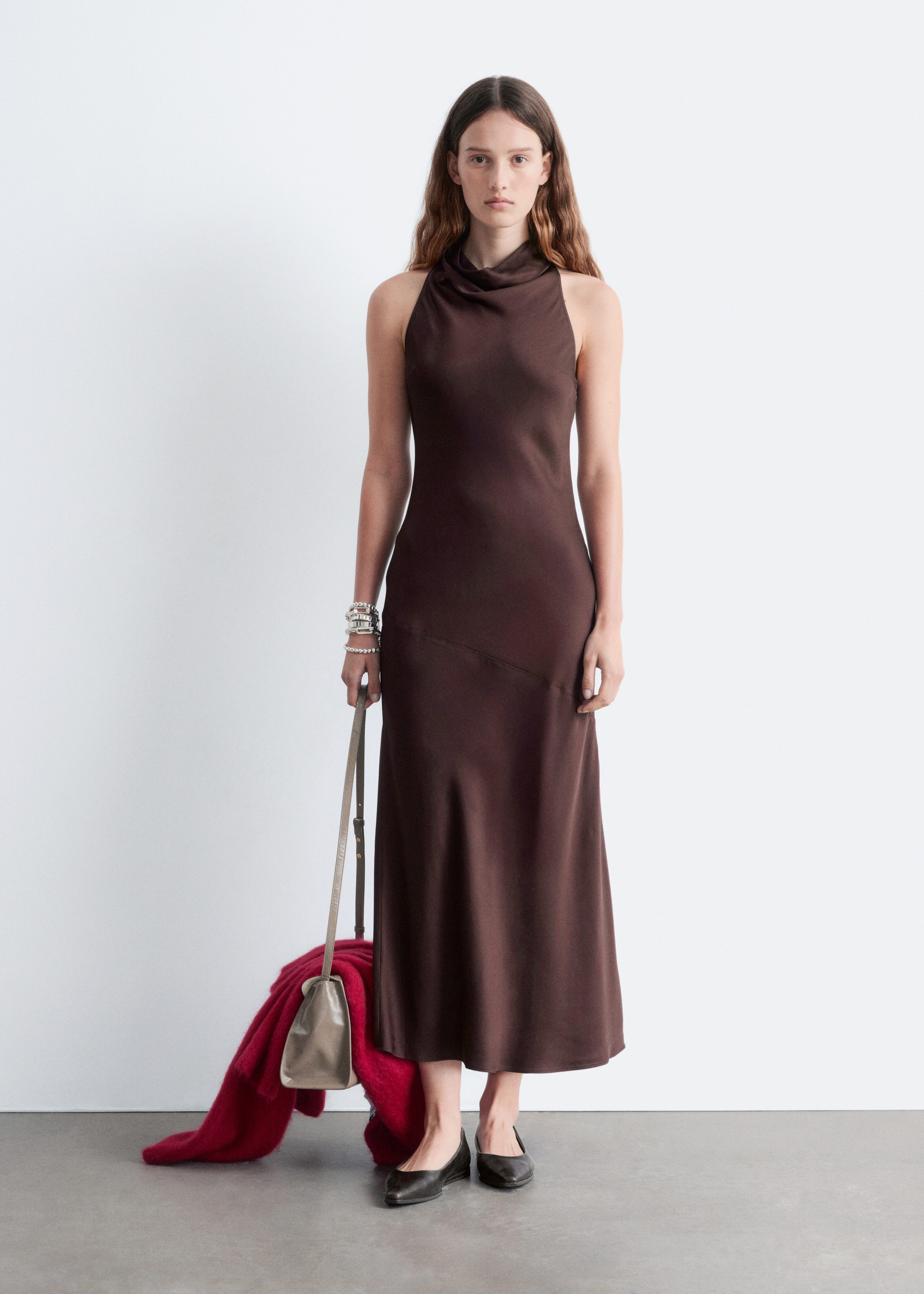 & Other Stories COWL-NECK SATIN MIDI DRESS