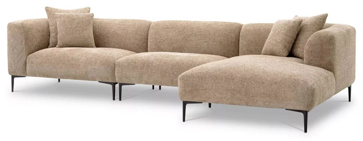 Luxury corner sofa sand color / black 343.5 x 99-177 x H. 75 cm - living room sofa with 4 cushions - living room furniture - living room furnishings - luxury furniture - luxury furnishings