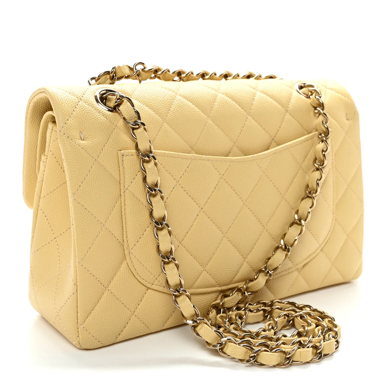 Caviar Quilted Small Double Flap Light Yellow - Top Club