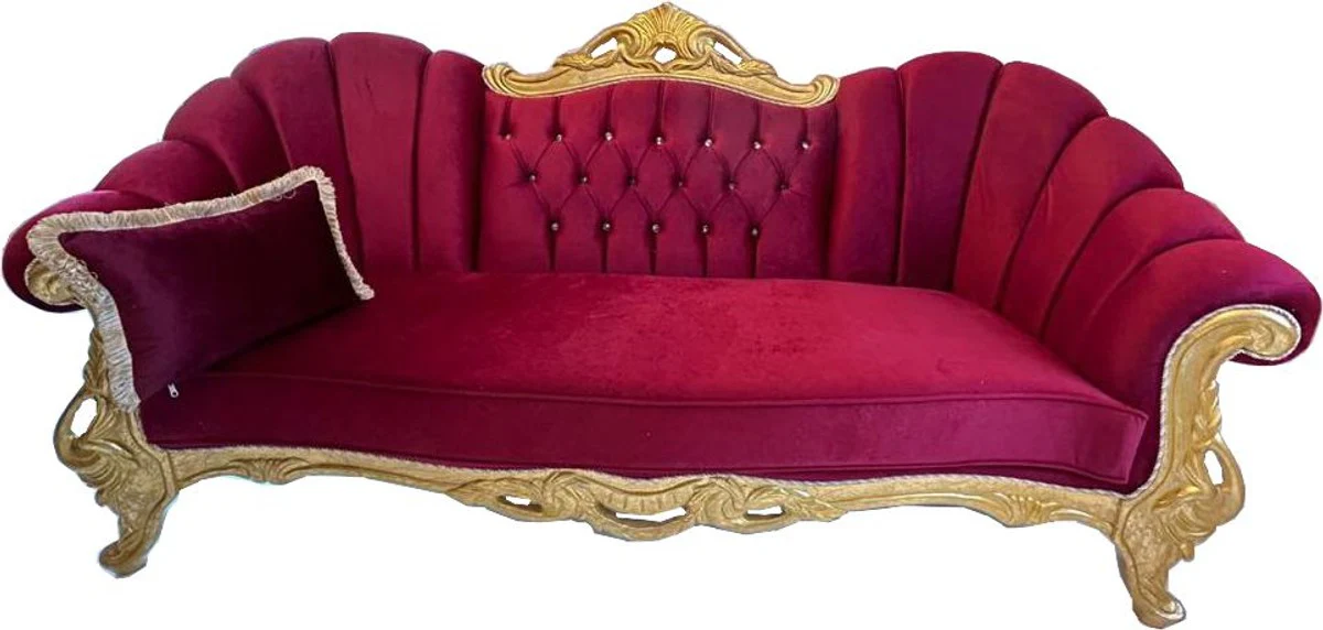 Luxury Baroque Sofa Bordeaux Red / Gold with Rhinestones - Baroque Furniture