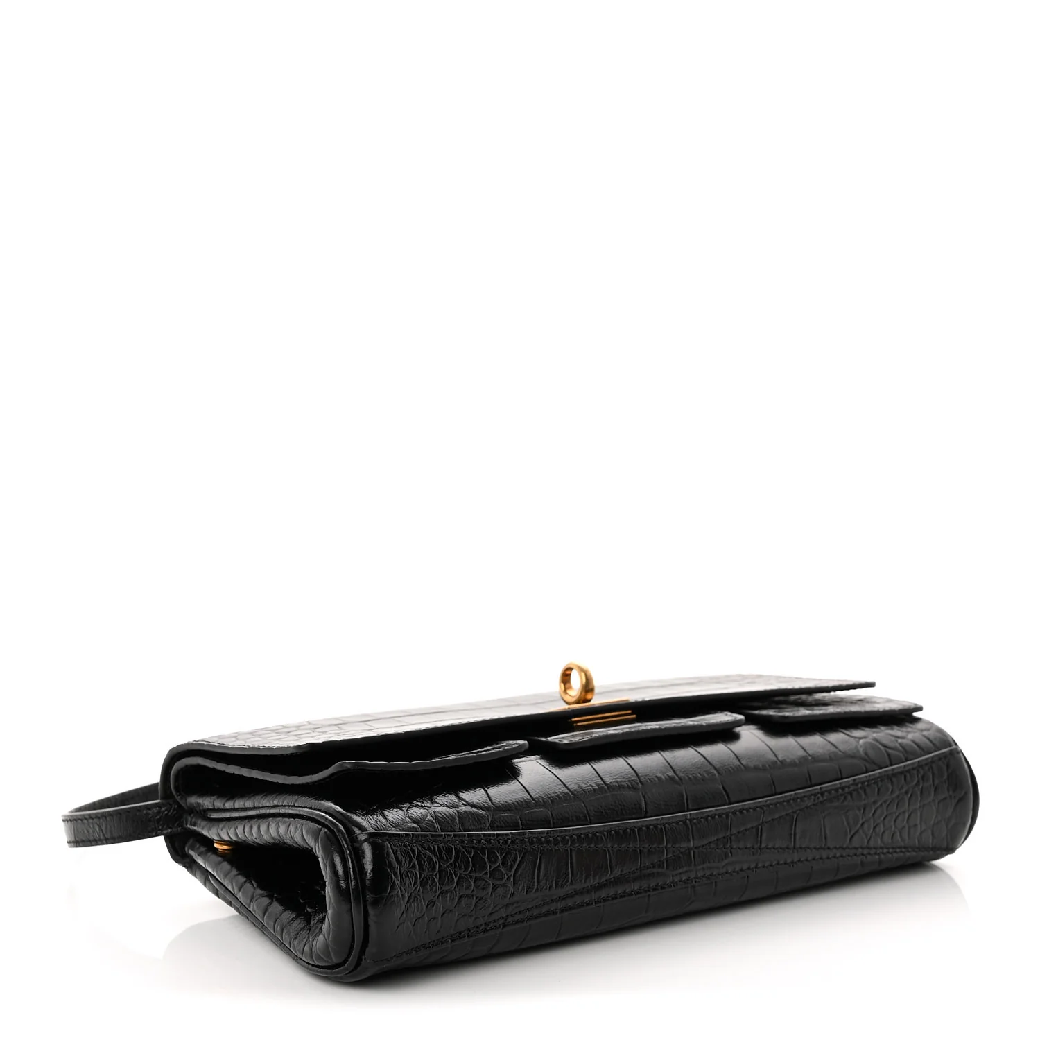 Crocodile Embossed Small Bel Air Clutch On Strap Black - Top Club