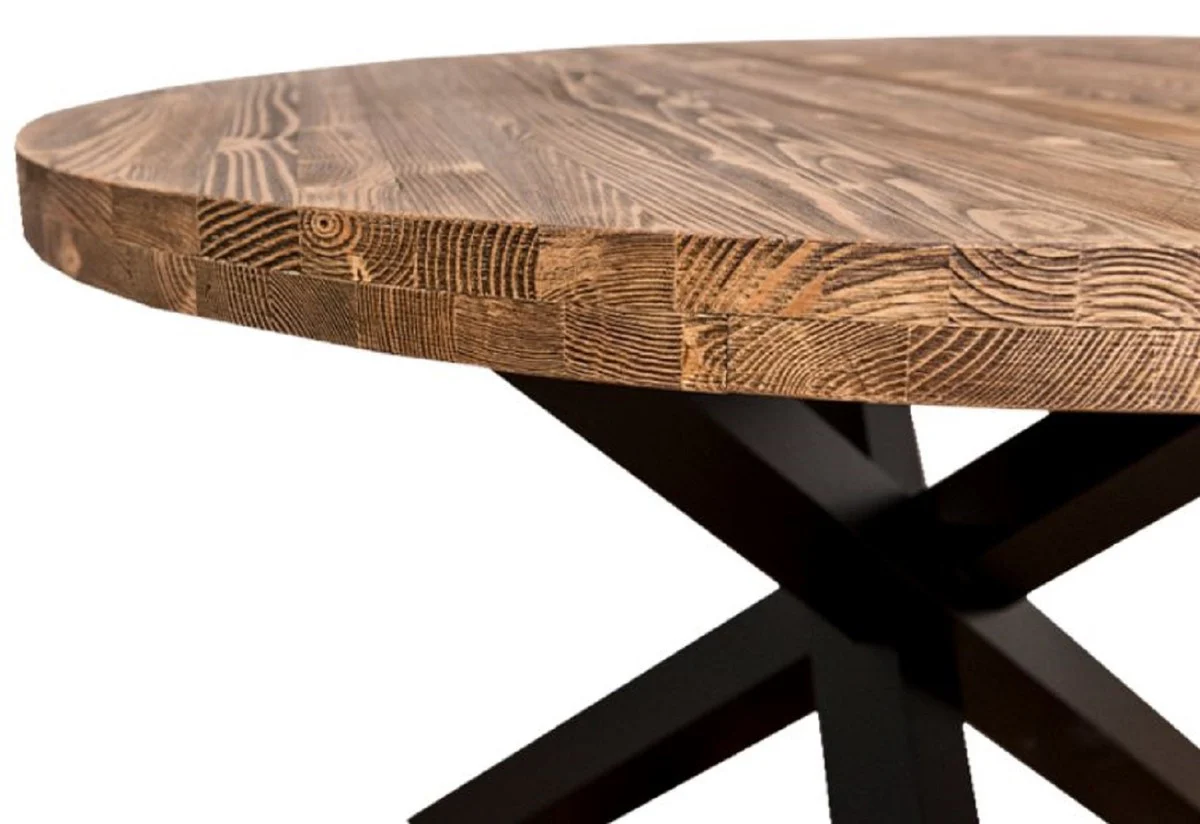 Country house style dining table brown / black Ø 130 x H. 78 cm - round solid wood kitchen table