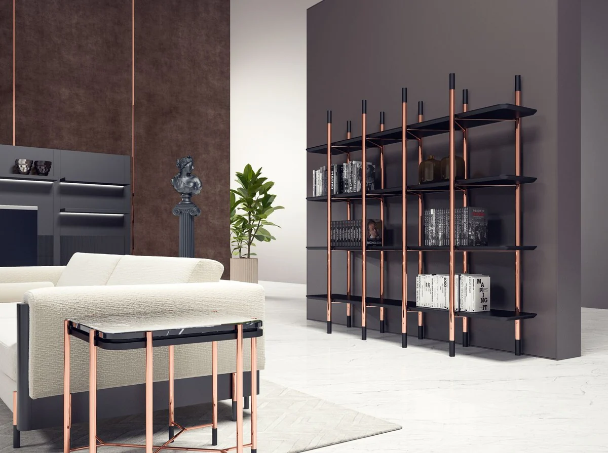 Luxury side table black / matt black / copper 59 x 59 x H. 55 cm - Square table with marble top - Living room furniture - Hotel furniture - Luxury furniture