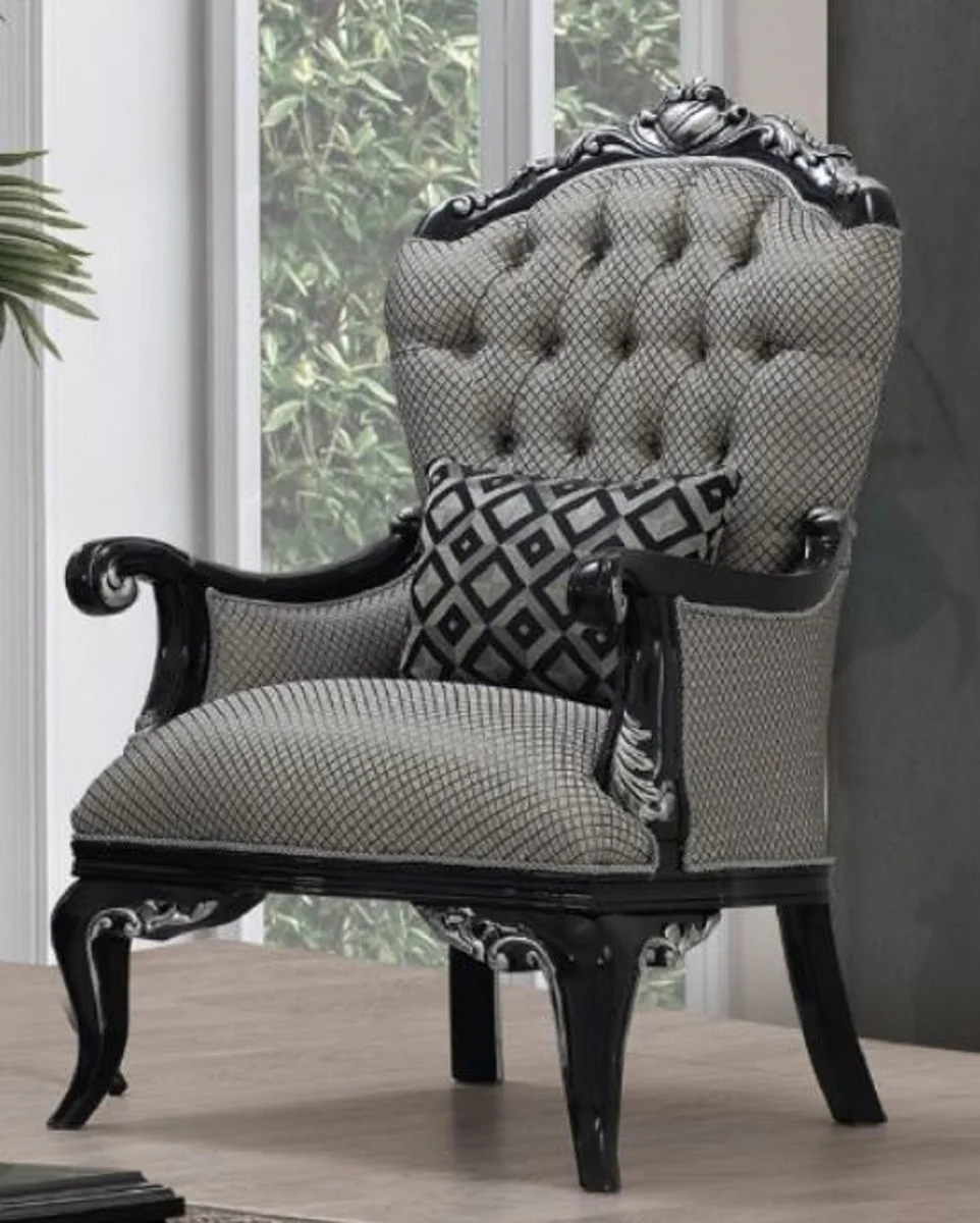 Luxury Baroque Living Room Set Silver / Black - 2 Sofas & 2 Armchairs & 1 Coffee Table - Handmade Baroque Living Room Furniture - Noble & Magnificent