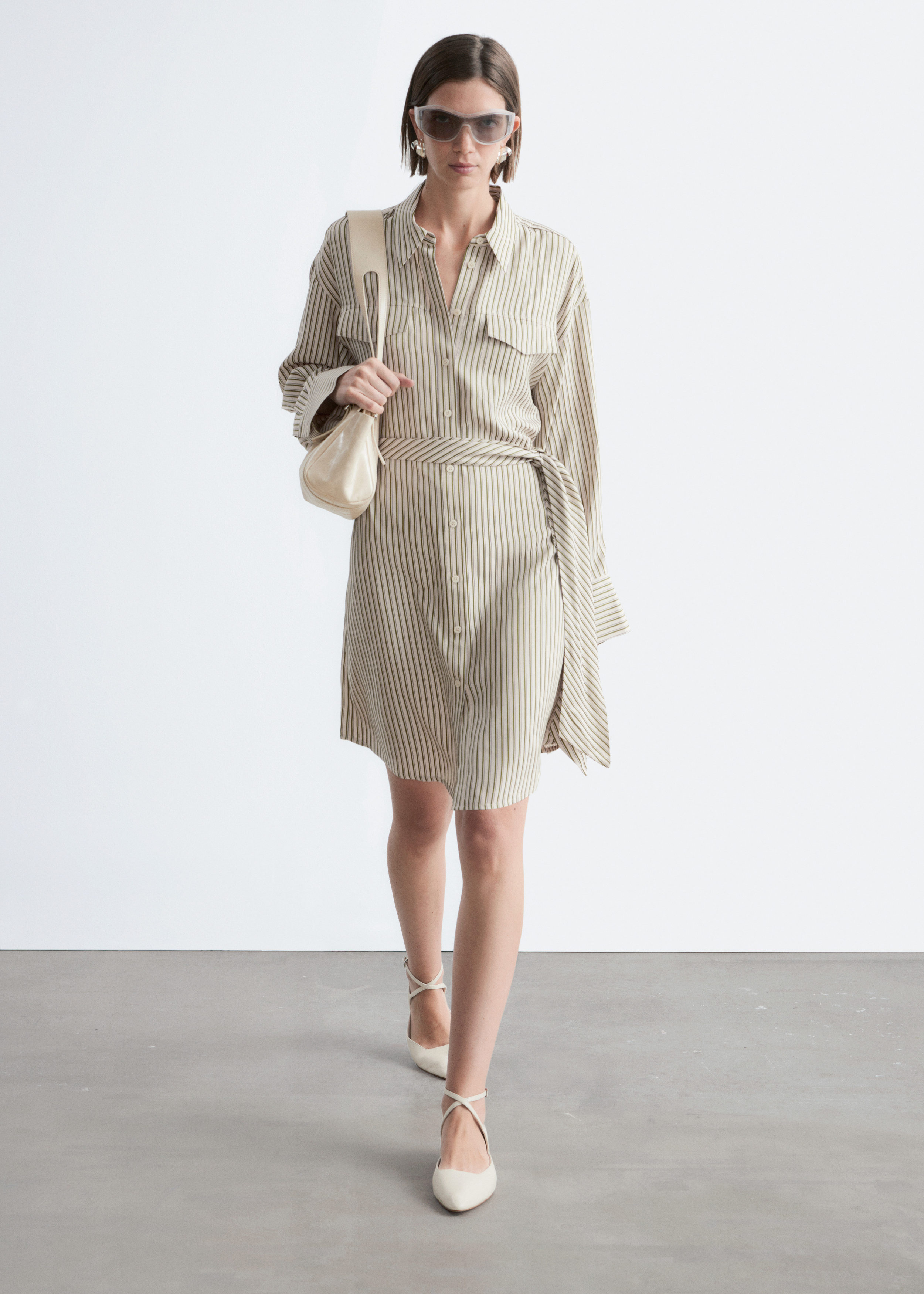 & Other Stories TIE-BELT MINI SHIRT DRESS