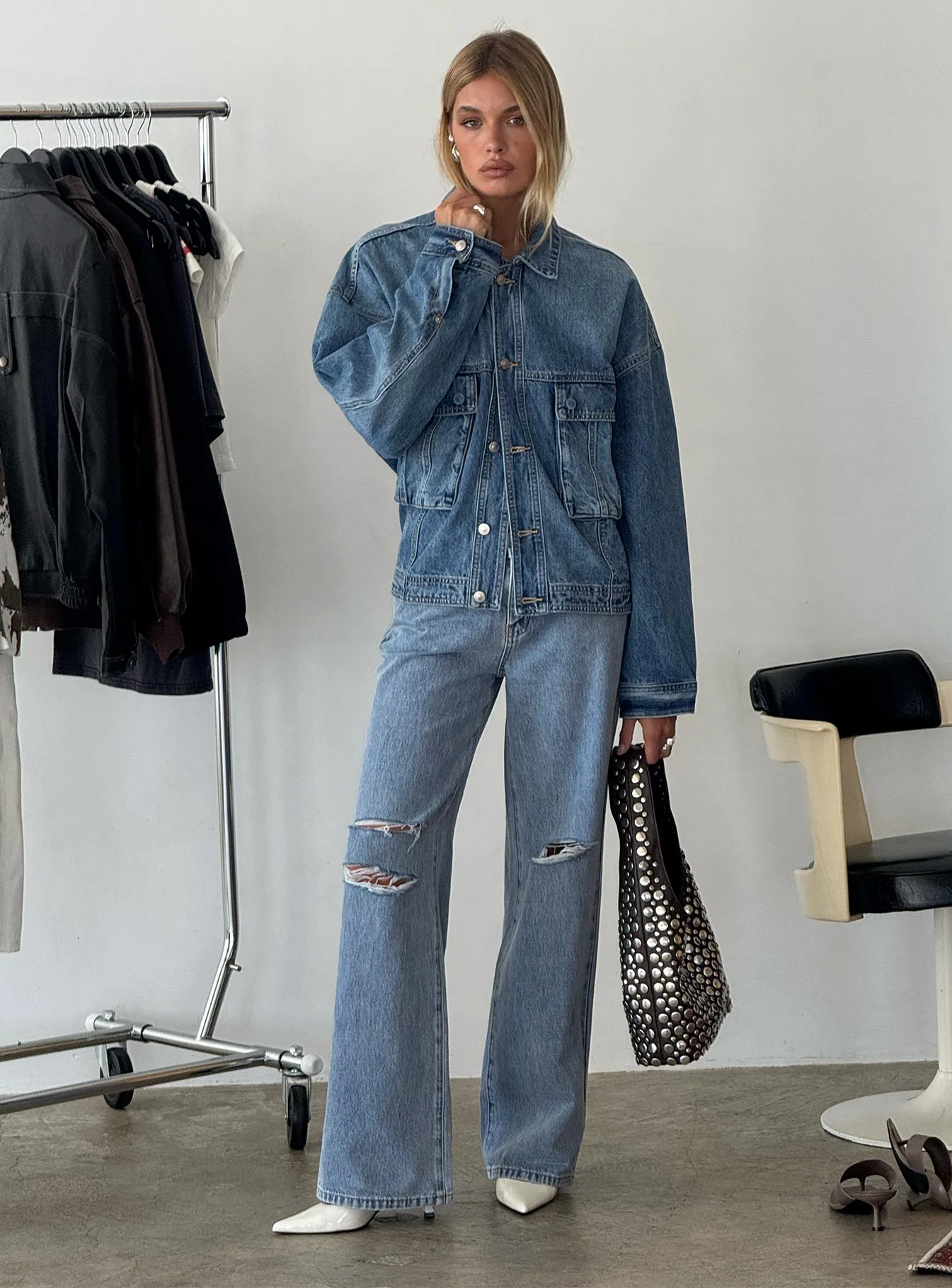 Kadison Low Rise Straight Leg Jeans Mid Wash Blue