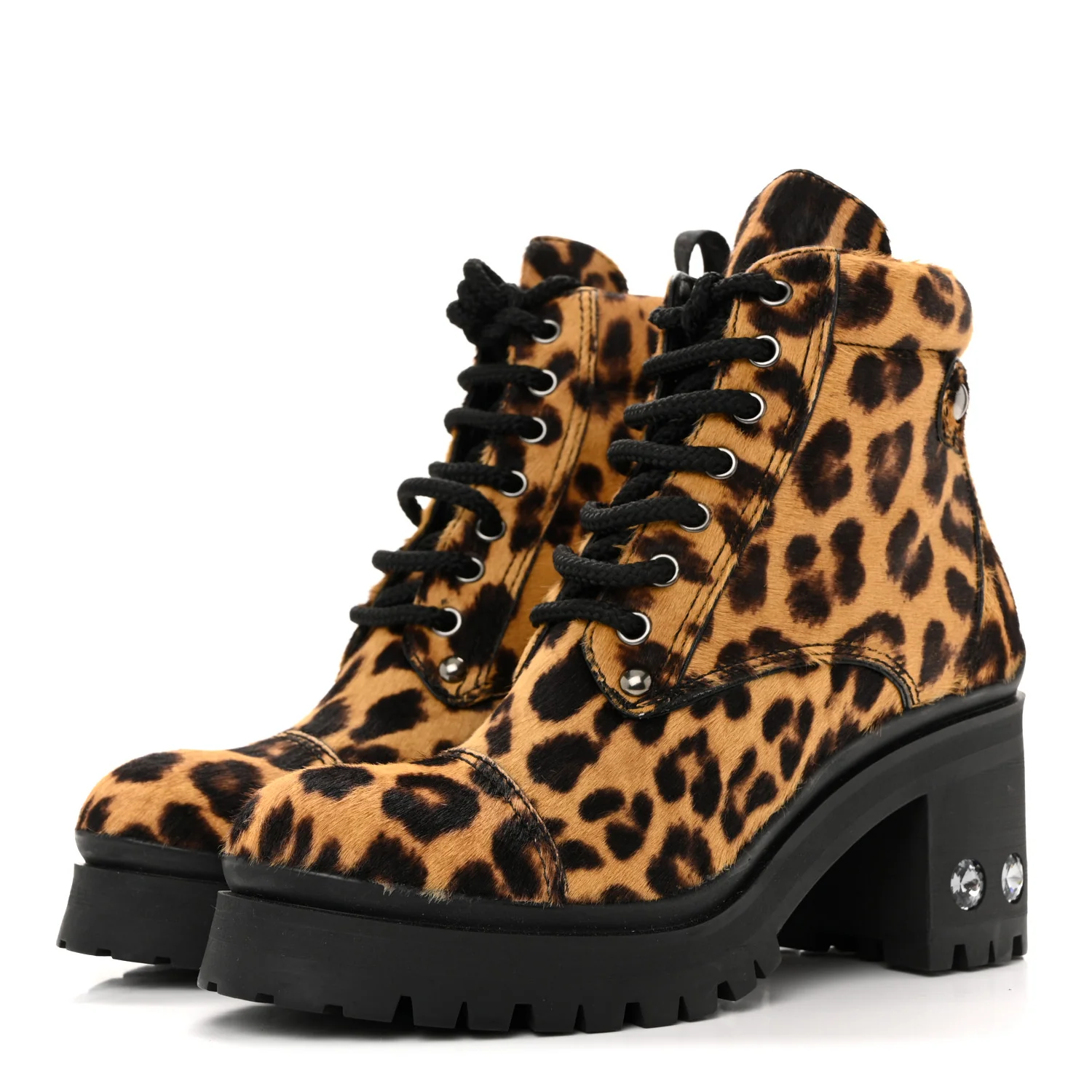 Cavallino Calf Hair Leopard Lace Up Boots 37.5 Miele - Top Club