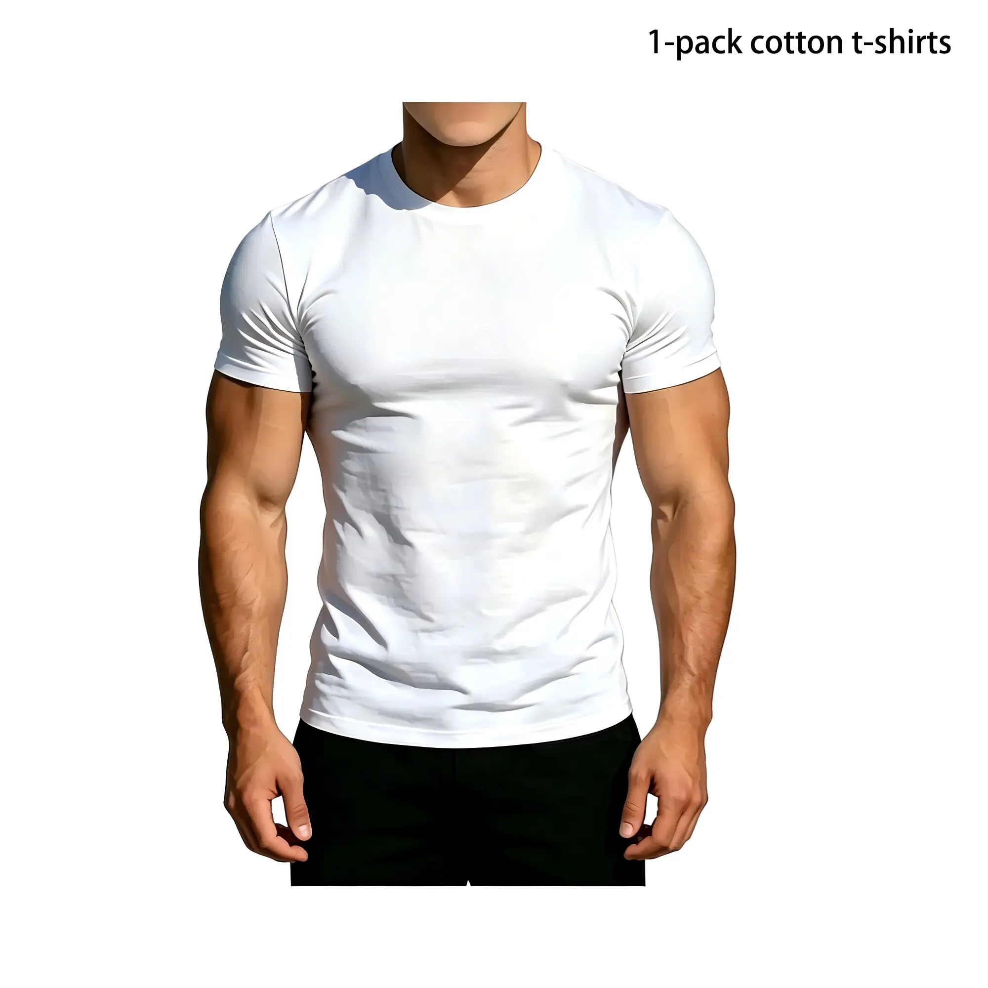 1/2/3/4/5 Pack Men’s Heavyweight White Cotton Crew Neck T-Shirt, Classic Casual Streetwear Basic Top