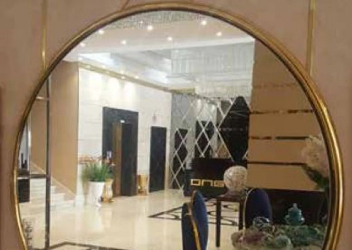 Luxury Art Deco wall mirror gold Ø 92 cm - Round living room mirror with metal frame - Bedroom mirror - Cloakroom mirror - Luxury Art Deco furniture