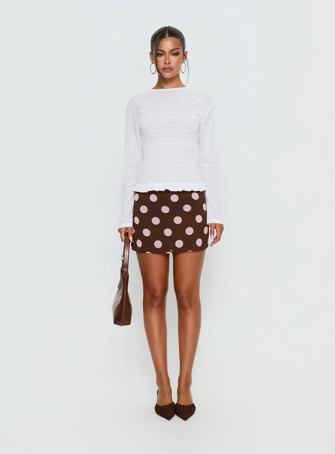 Bradly Shirred Long Sleeve Top White
